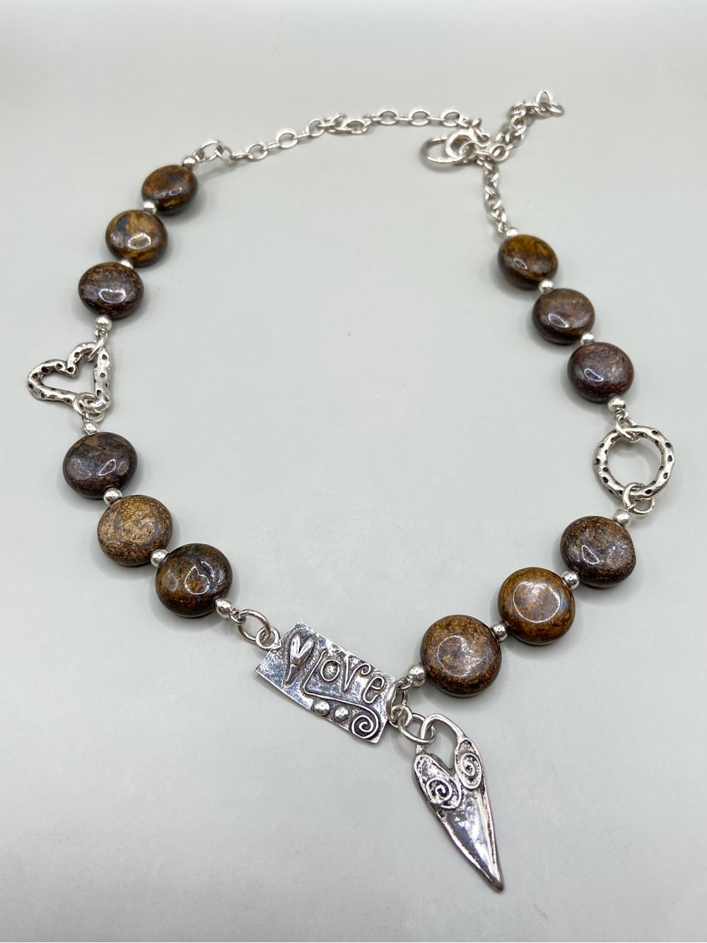 Sterling Silver Bronzite Bead Heart Love Necklace
